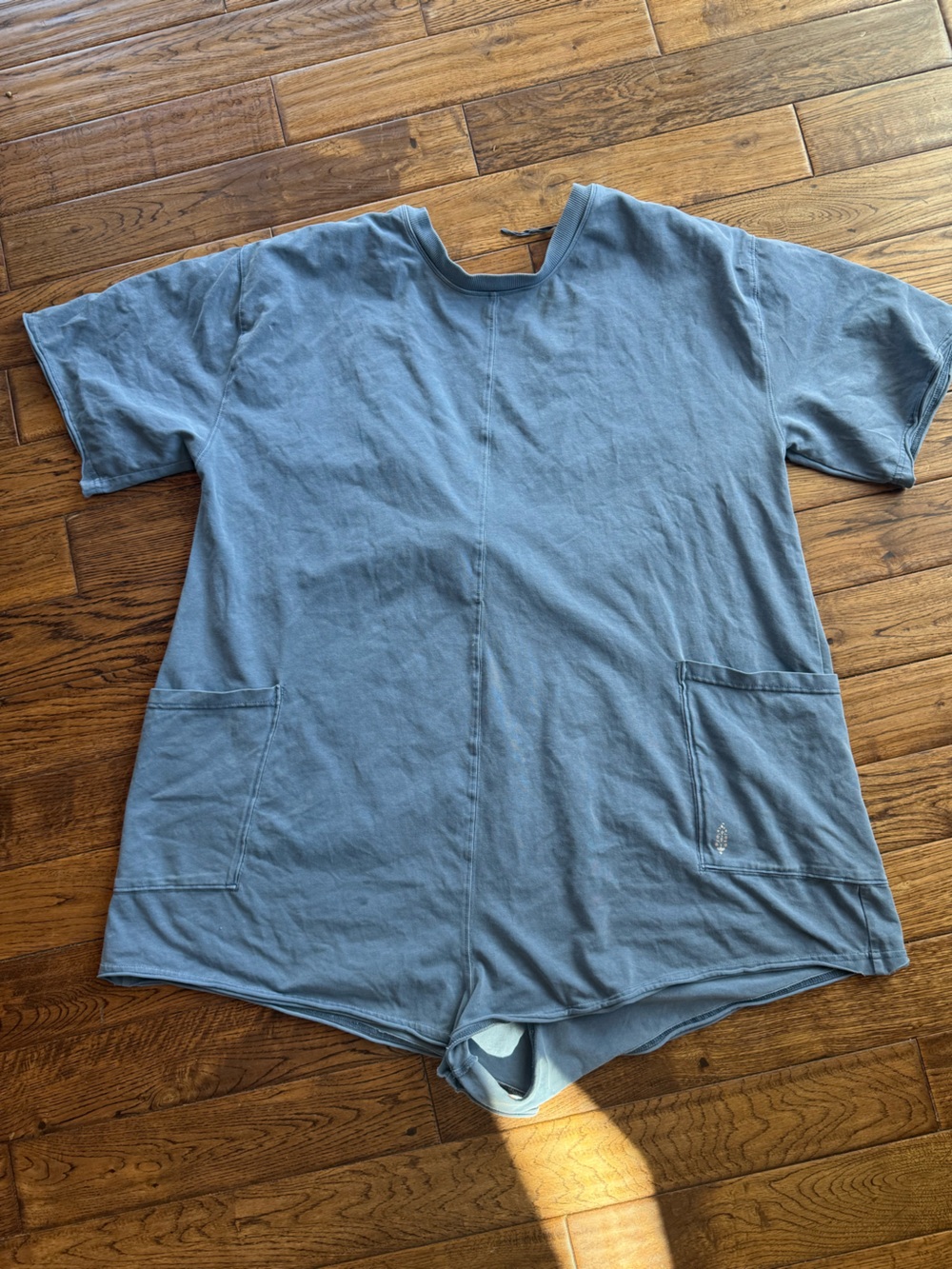 FreeMovement by FreePeople Hot Shot Tee Romper L Light Blue Oversized Athleisure